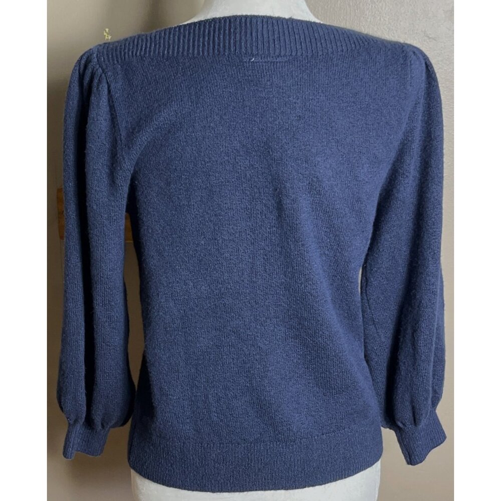 NWT Loft Outlet Sweater Navy Balloon Sleeve Soft Elegant Chic Neutrals Womens S - Picture 3 of 7